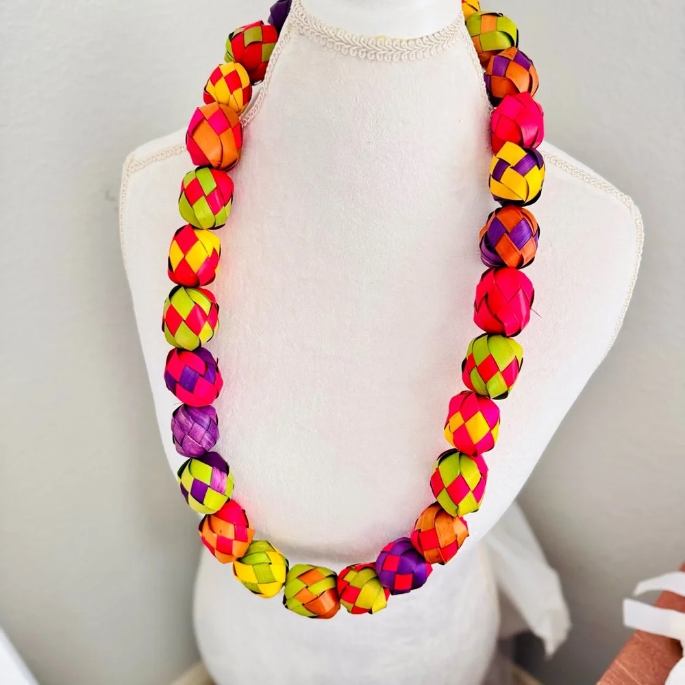 19” Colorful Woven Palm Leaf Mexican Garland for Fiesta Party Decor or Necklace